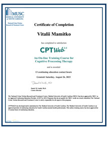 CPTWeb 2 Certificate of Completion by MUSC (MEDICAL UNIVERSITY of SOUTH CAROLINA) Vitalii Mamitko