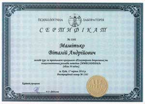 Сертификат Символдрама Психотерапия депрессии Мамитько Виталий Андреевич