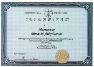 Сертификат Символдрама Психотерапия супружеских и детско-родительских отношений Мамитько Виталий Андреевич